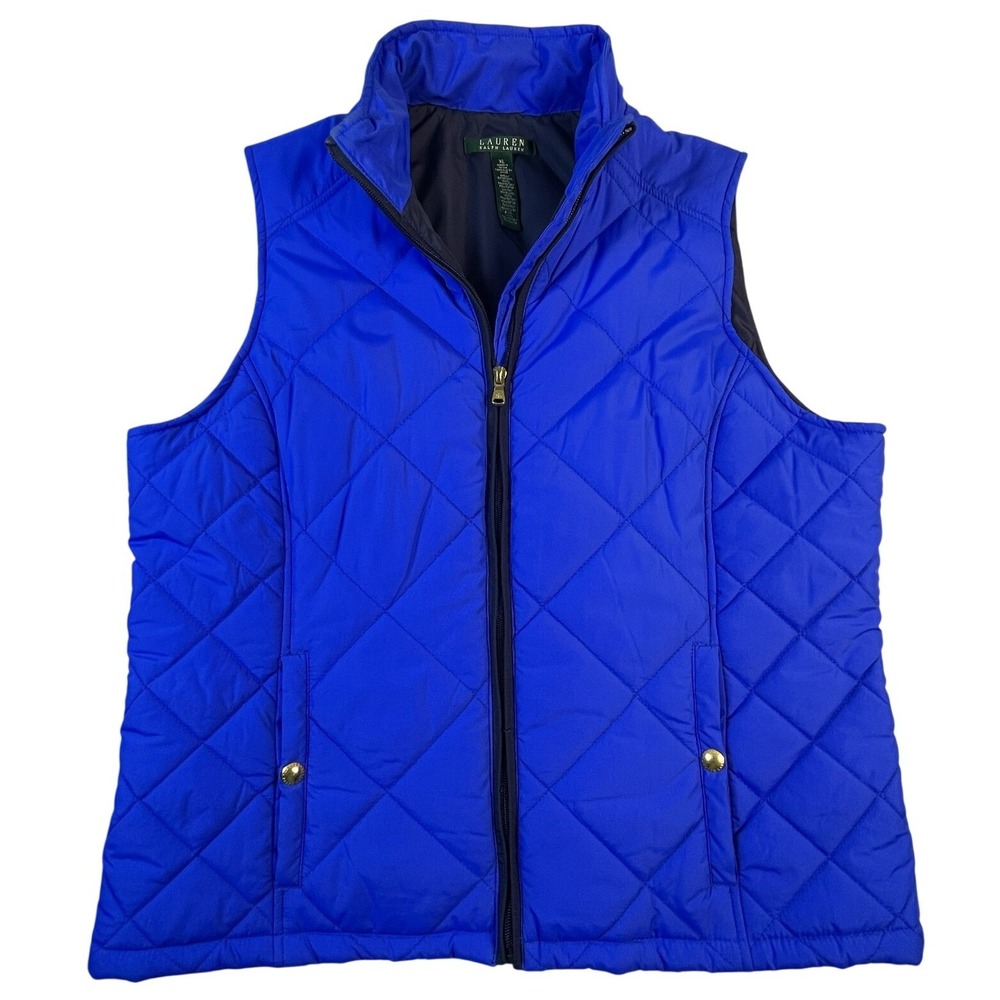 Lauren Ralph Lauren Vest Womens XL Blue Quilted Full Zip Sleeveless Pockets